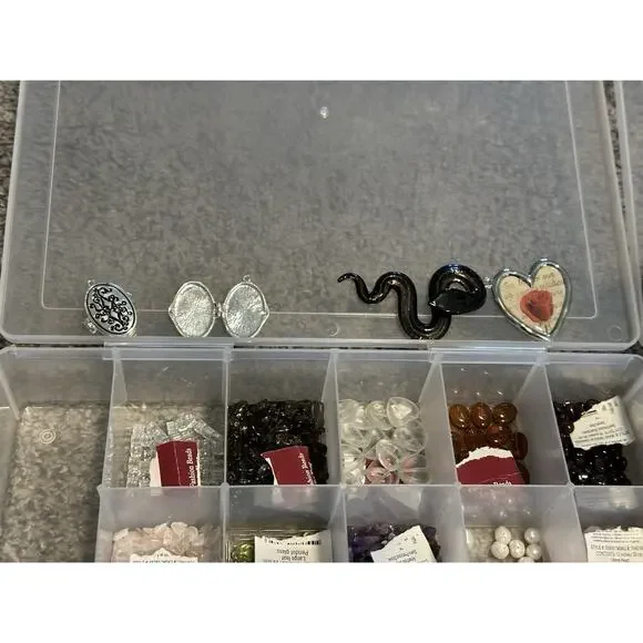 Bead Jewelry Making Lot Mixed Glass Stone Charms Metal Plastic Misc With Cases - Picture 3 of 8
